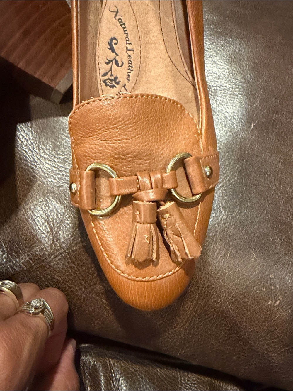 Sofft Women's Tan Leather Loafers with Tassel & Gold Rings - Picture 6 of 10